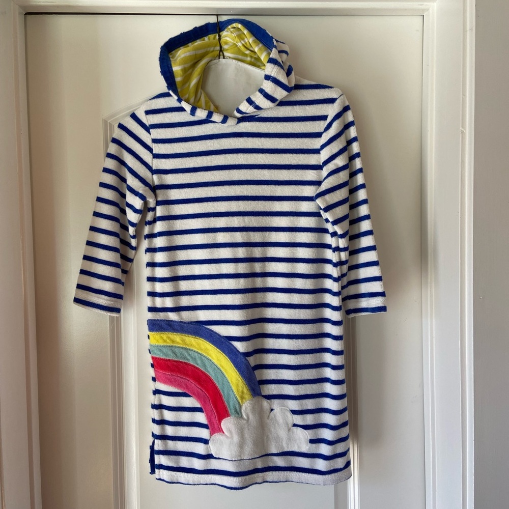 Boden rainbow toweling swim cover up, size 6-7